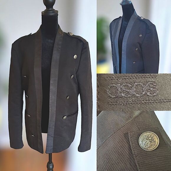ASOS Premium Military Button Textured Blazer Suit Jacket Size 36R - Picture 1 of 16